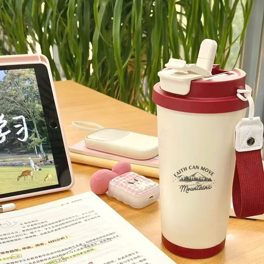 高颜值316不锈钢保温杯双饮咖啡杯车载大容量吸管青年水杯礼品杯