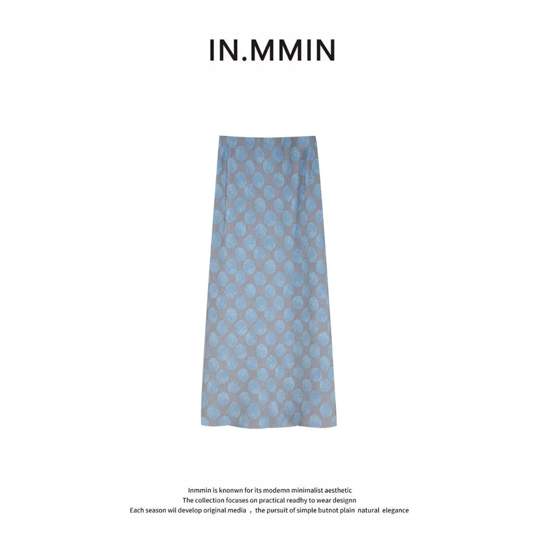 INMMIN 春夏款波点气质开叉斜裁显瘦半身裙