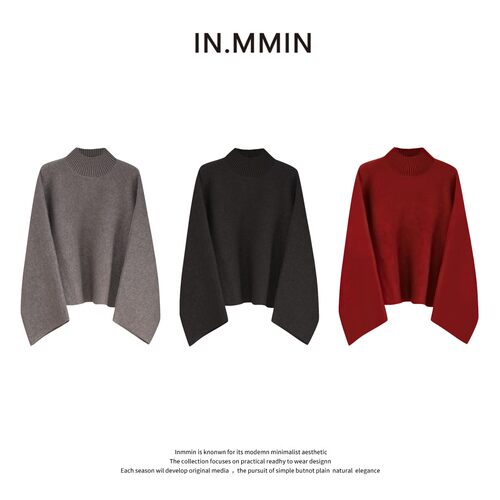IN.MMIN羊毛落肩袖半高领针织衫