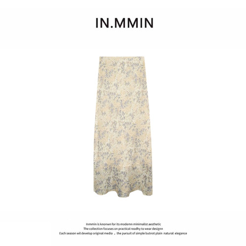 IN.MMIN 碎花梦境温柔垂感修身显瘦A字半身长裙-bq5204