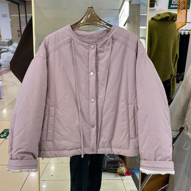 清仓秋冬新款韩系撞色短款面包棉服上衣宽松显瘦抽绳棉衣外套女装