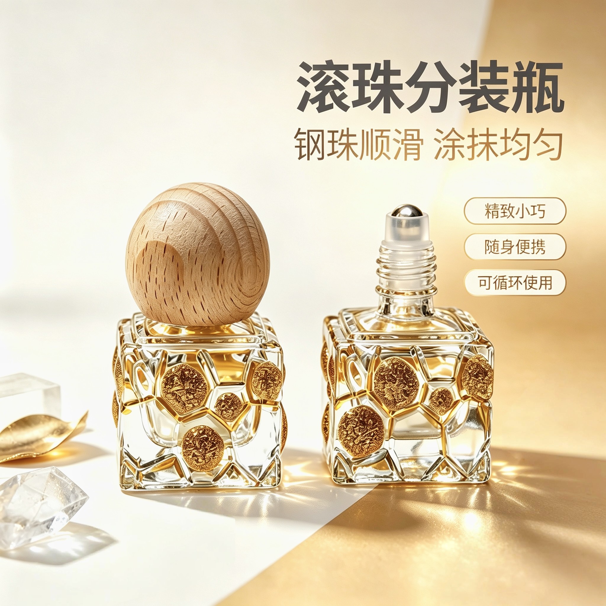 高级感木盖滚珠分装瓶便携