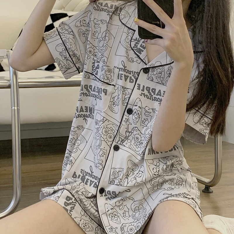 ins韩系海绵宝宝夏季女士睡衣睡衣/家居服套装
