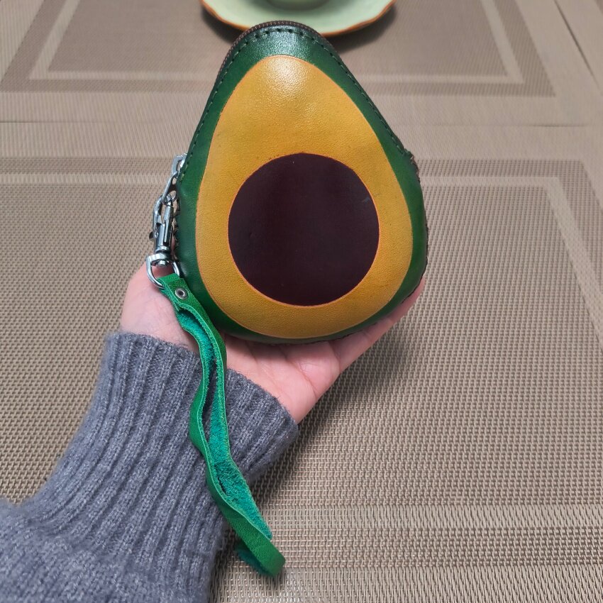 创意牛油果造型真皮零钱包女迷你小包钥匙扣挂件水果包