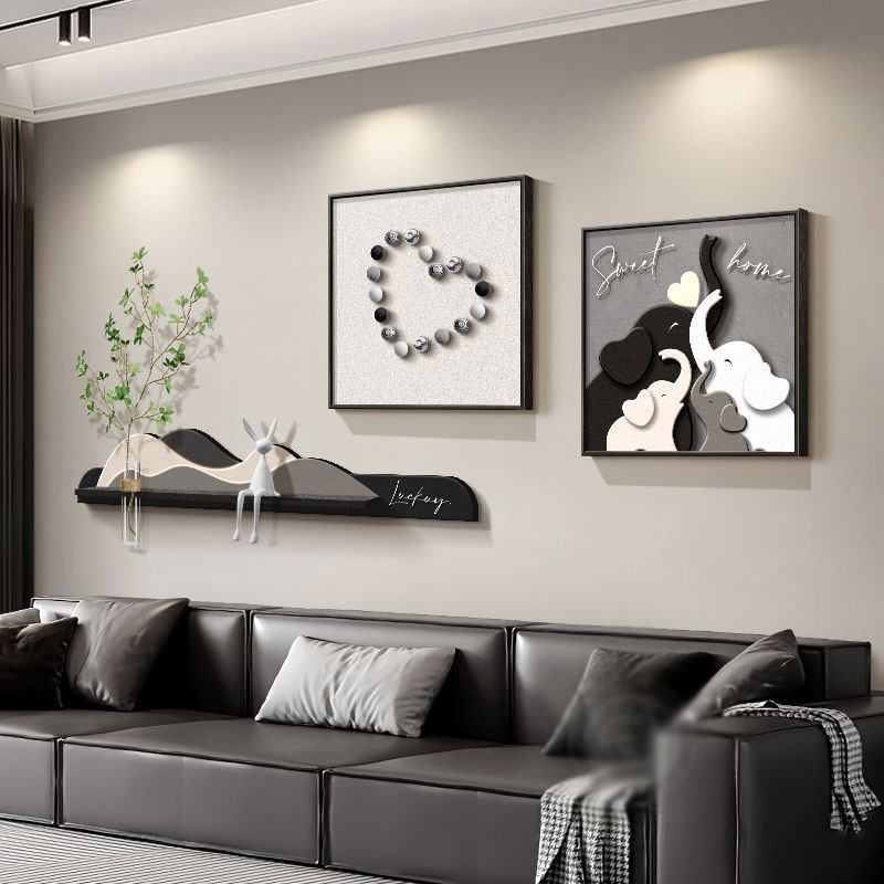现代简约大象客厅装饰画沙发背景墙挂画水培绿植餐厅组合黑白壁画