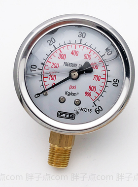 FTB充油直立式压力表0~60kg/cm2气压表8500psi液压表PT1/4接头60m