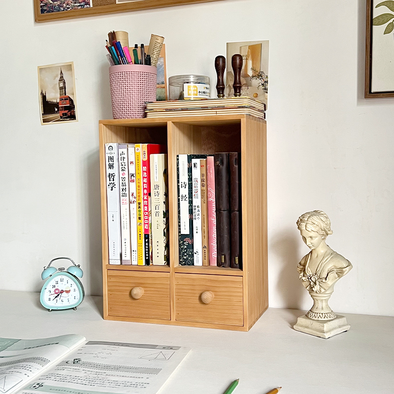 木质书架复古桌面整理文件收纳柜