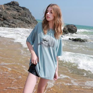 ibudu2025夏季新款棒球帽字母T恤宽松圆领中长套头衫休闲女