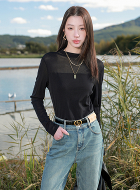 若潮大码女装2025冬季新款优雅套头半高领T恤长袖上衣胖MM