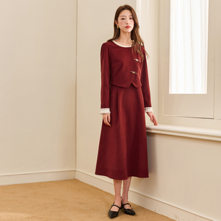 新款 2025冬季 花边圆领连衣裙A字长裙蝴蝶胖MM 女装 若潮大码