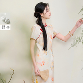 女装 2025夏新款 新中式 若潮大码 送考旗袍裙立领连衣裙短袖 胖MM