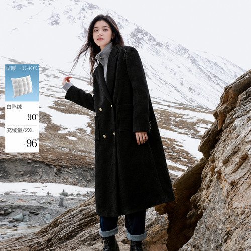 若潮大码女装2025冬季新款90鸭羽绒服灯芯绒外套长款复古胖MM