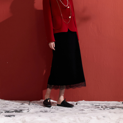 若潮大码女装2025冬季新款国风丝绒半身裙长裙直筒显瘦胖MM