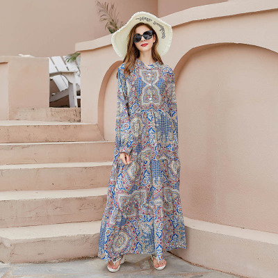 波西米亚秋冬长袖加大码连衣裙Bohemian long sleeve large dress