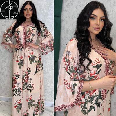 Middle East women's daily collection light pink print dress