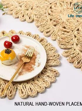 38cm Round Rattan Placemats Corn拍照好看的钩织艺术玉米皮餐垫