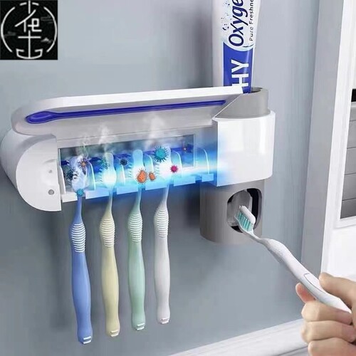 2 in 1 UV Light Toothbrush Sterilizer Holder Dispenser牙刷架