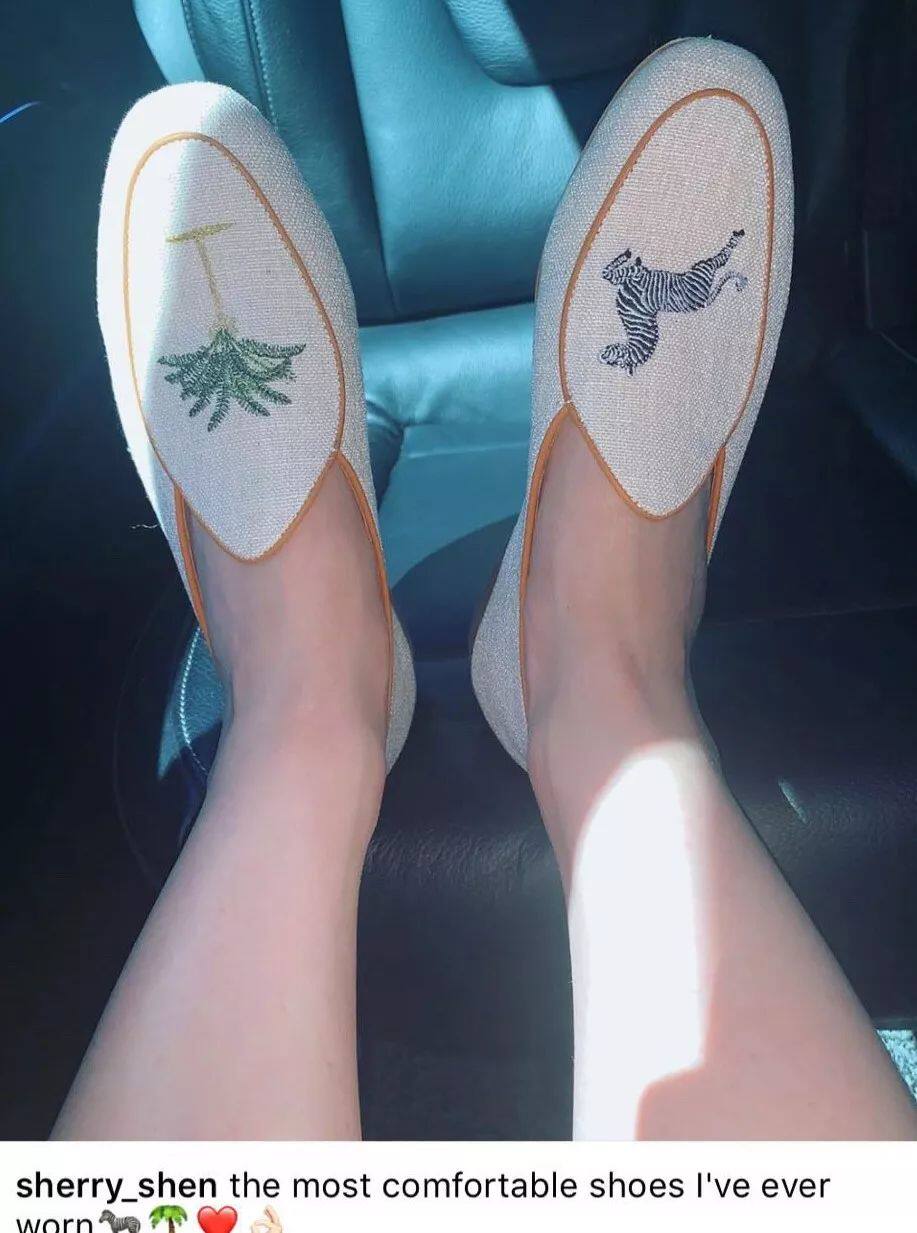 斑马棕榈亚麻色乐福鞋BINGXU刺绣