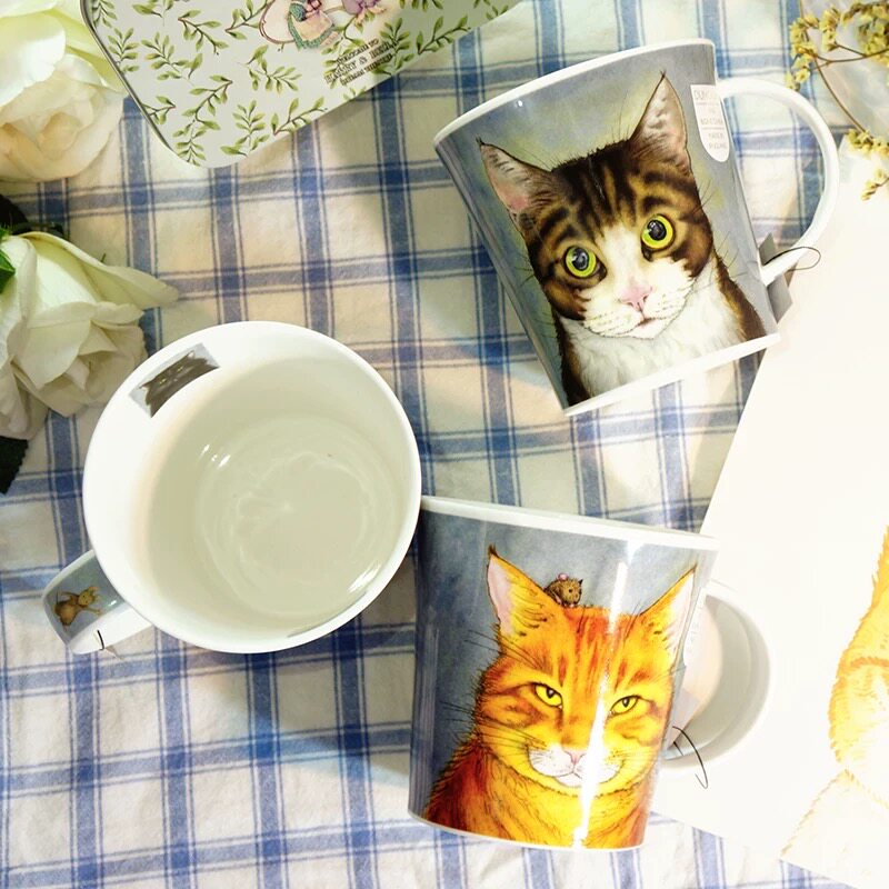 英产丹侬骨瓷杯DUNOON马克杯猫咪水杯冲泡欧式喵星人橘猫萌宠动物