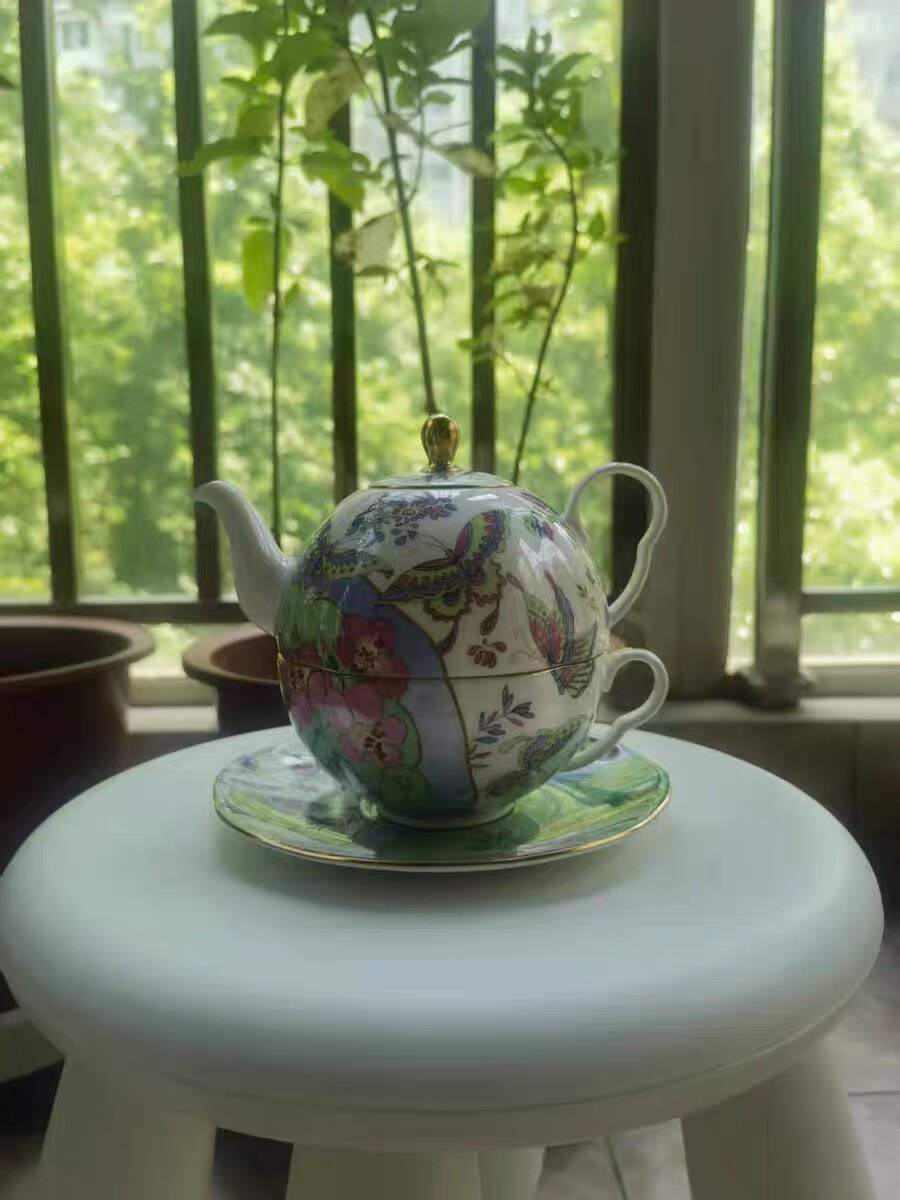 英国WEDGWOOD骨瓷子母壶一人份下午茶具布谷鸟杜鹃蝴蝶野草莓
