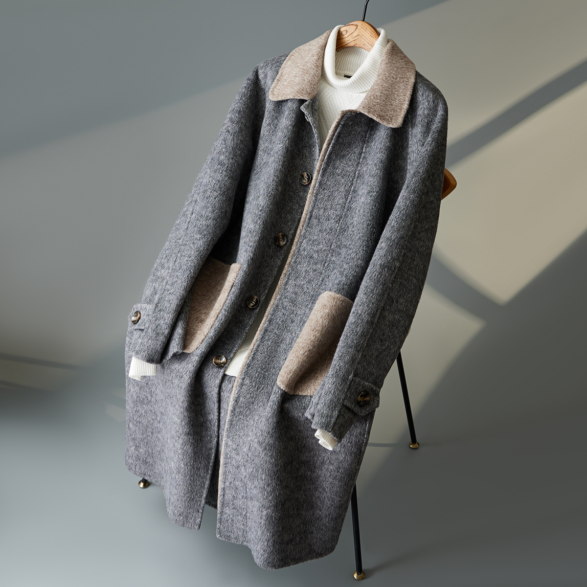 双面呢大衣男羊毛西装领毛呢男羊绒大衣长款外套F5513-P345控598，男装毛呢大衣，电商D318(原电商B337)