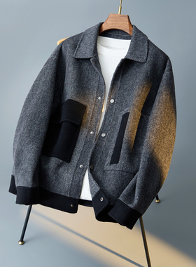 冬季短款时尚羊毛双面毛呢男士新款夹克潮流外套F8067#P325控618