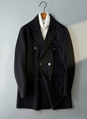 双面呢大衣男羊毛西装毛呢男双排扣羊绒短款外套F5501-P325控558