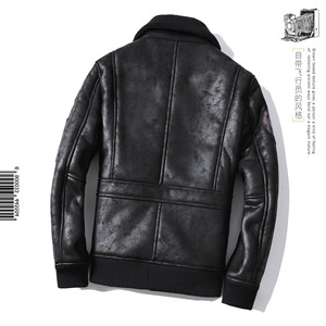 皮毛一体男刺绣飞行服贴标机车皮衣大码D318#F66- P245控338主推图片