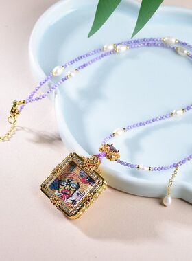 轻奢紫水晶珍珠项链绳扎基拉姆唐卡佛牌小米珍珠时尚锁骨链首饰