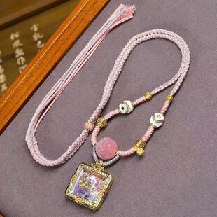 纯手工编织绳毛衣链可调节盐源玛瑙配饰藏区小唐卡九尾狐吊坠项链