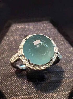 热卖爆款高冰湖蓝色仿玉髓戒指女镀s925银满仿钻戒指清澈透亮轻奢