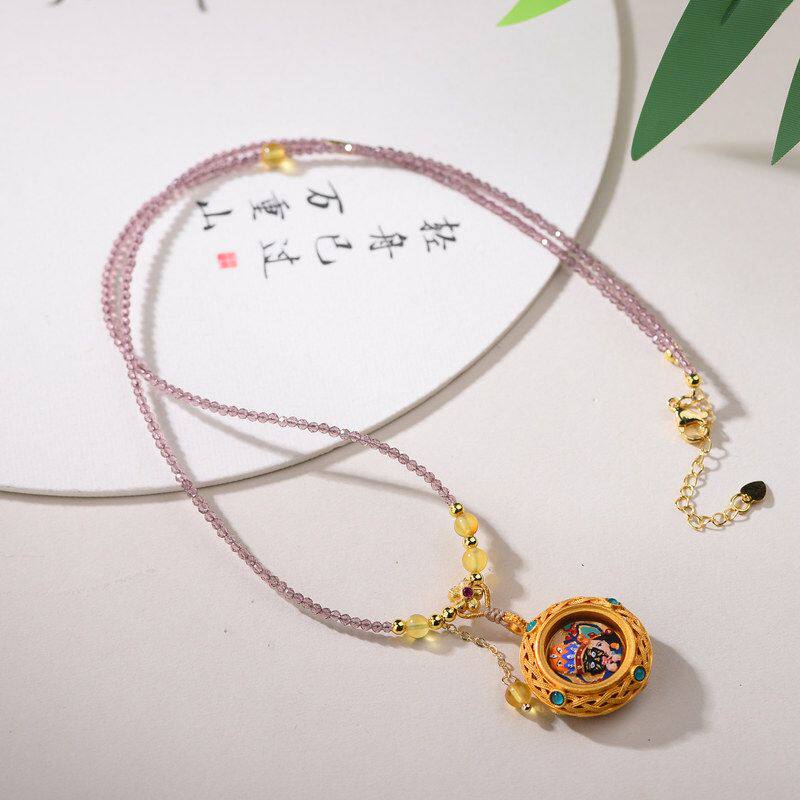 新款紫水晶项链手绘唐卡前世今生扎基拉姆新中式藏式吊坠轻奢礼物