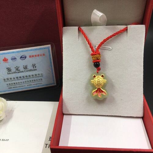 金镶玉吊坠 滴胶波波4D足金镶和田玉玉器 波妞金鱼金镶玉厂家批发