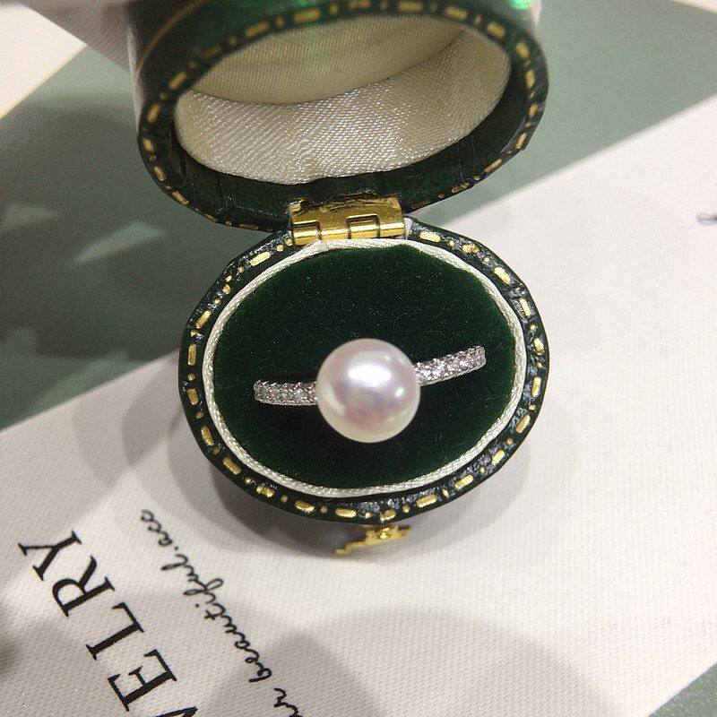 诸暨天然淡水珍珠戒指18K真金电镀时尚简约锆石单珠戒指直播批发