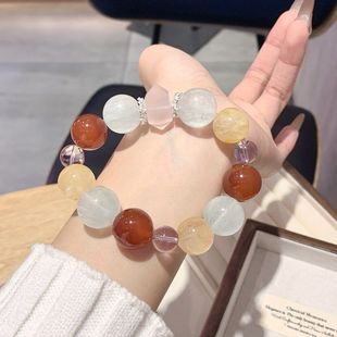 【幻彩极光】天然高级感白水晶紫晶红玛瑙白幽灵手串精致手链原创