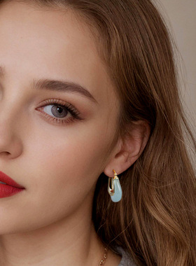 高货18K金欧美果冻天空蓝色耳钉925银针耳环夸张女生高级感耳饰