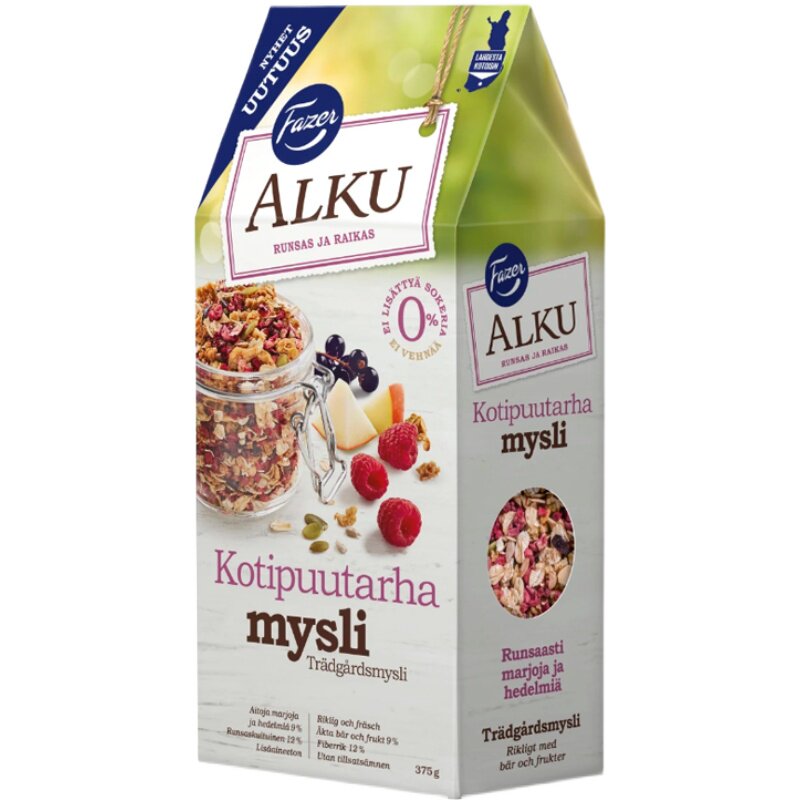 现货 北欧芬兰直邮 Fazer Alku 375g 家庭花园 水果全麦麦片 无糖