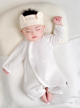 婴儿夏季连体衣莫代尔长袖蝴蝶哈衣宝宝护肚薄款和尚服空调服爬服