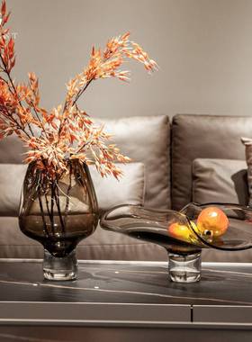 轻奢创意琉璃花瓶水果盘摆件样板间家居客厅茶几玻璃高档收纳摆件