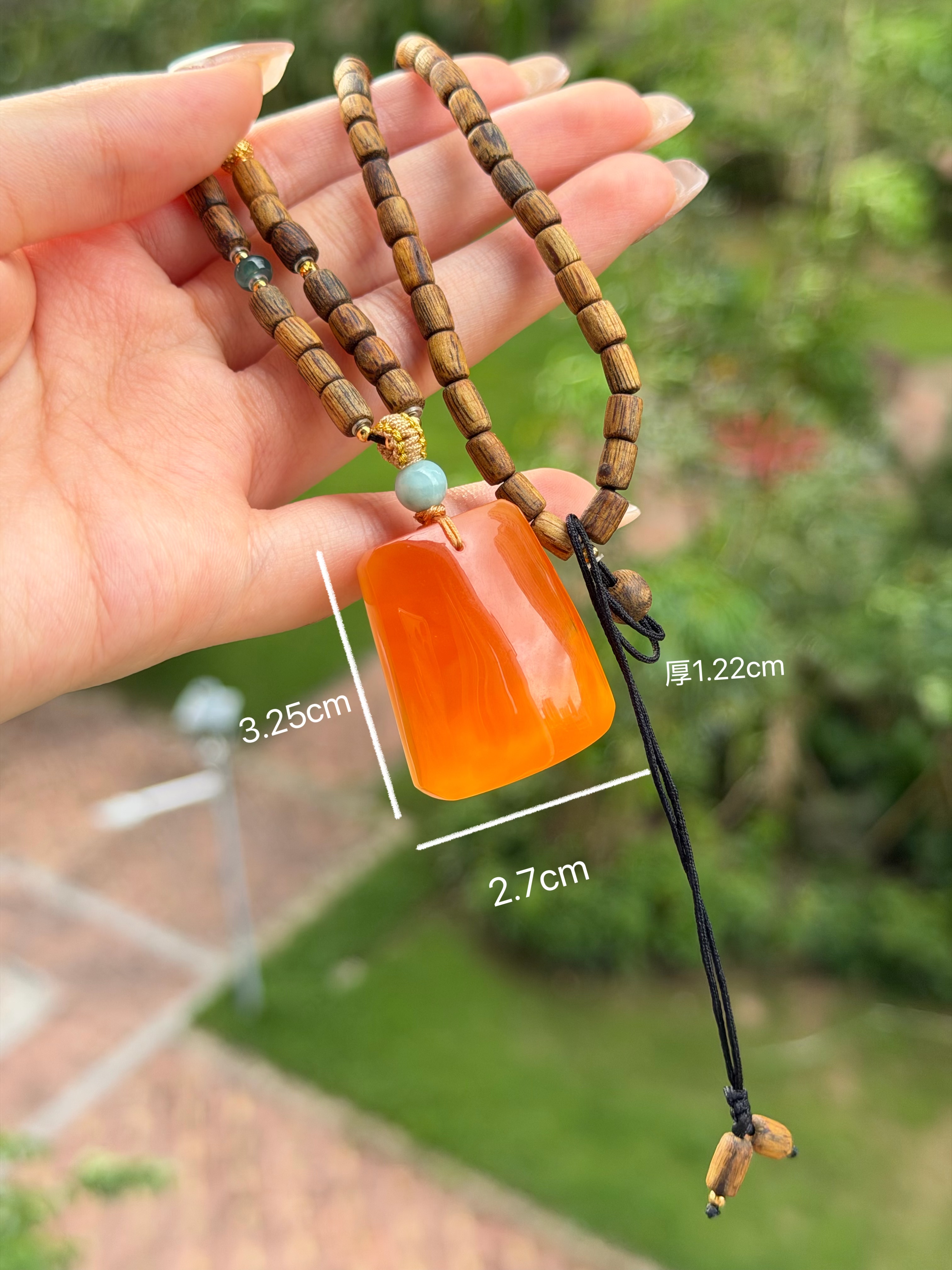 天然俄料老蜜花蜡 搭配沉香海纹石翡翠 925银蜜糖色吊坠项链