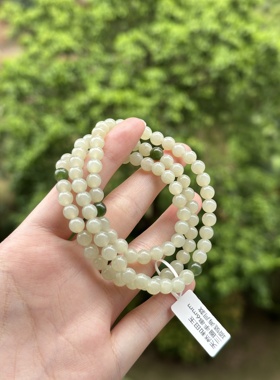 天然和田玉晴水色 碧玉配珠 三圈设计款手串项链两用款 6mm
