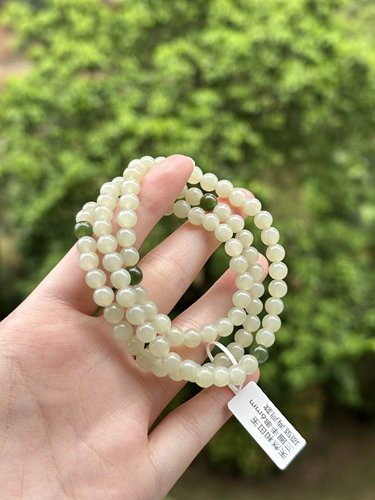 天然和田玉晴水色 碧玉配珠 三圈设计款手串项链两用款 6mm