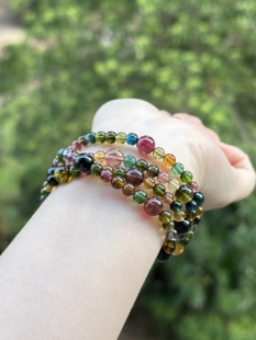 天然碧玺手串巴西老矿 收藏级高品碧玺手链 一物一证 自然光实拍