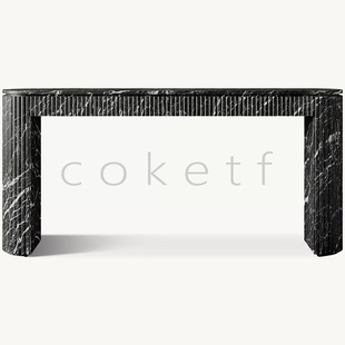 意式极简天然棕色大理石玄关台设计师现代简约家用入户门厅玄关桌