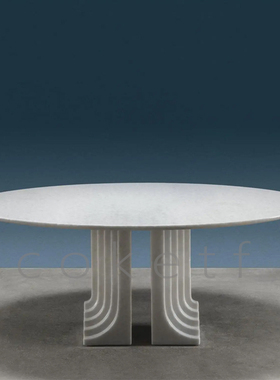 Samo意大利现代简约椭圆形天然白色大理石餐桌设计师款高级感饭桌