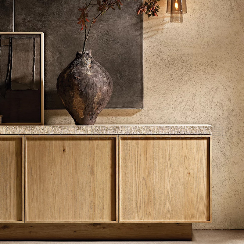 Lumi中古风设计师款四门餐柜洞石实木家用餐边柜靠墙一体储物柜