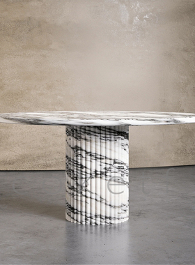 cyna现代简约高级感天然大花白大理石圆形餐桌设计师款吃饭圆桌子