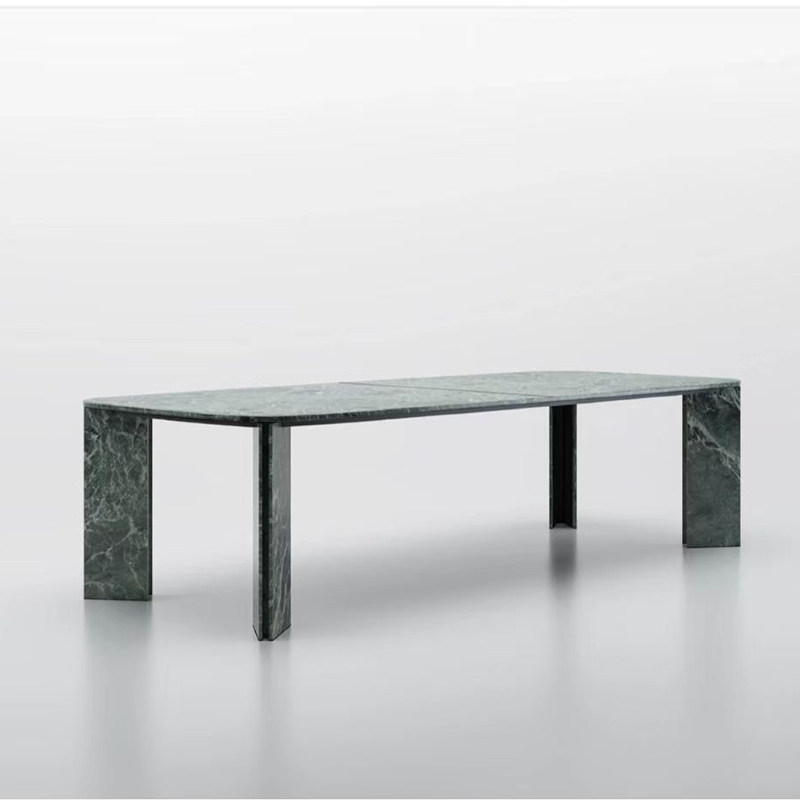轻奢设计师餐桌定制天然大花绿大理石桌子简约长方形别墅网红款