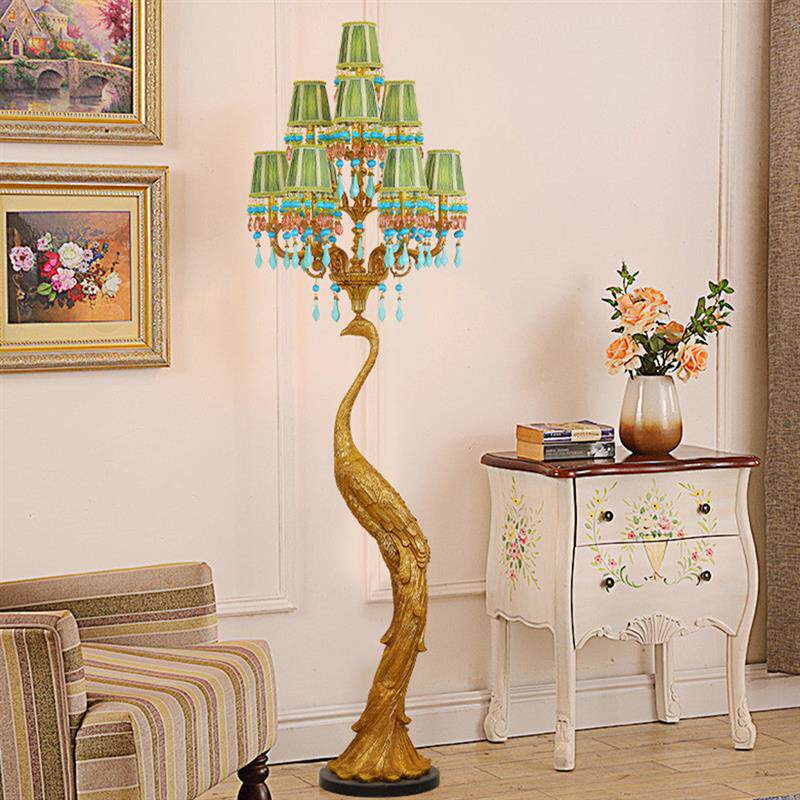 欧式全铜落地灯复古大气孔雀客厅装饰灯创意温馨法式卧室立式灯