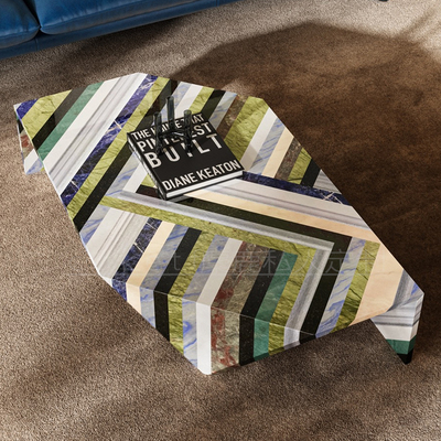 Earthquake折纸条纹天然大理石玉石茶几设计师款别墅样板间咖啡桌